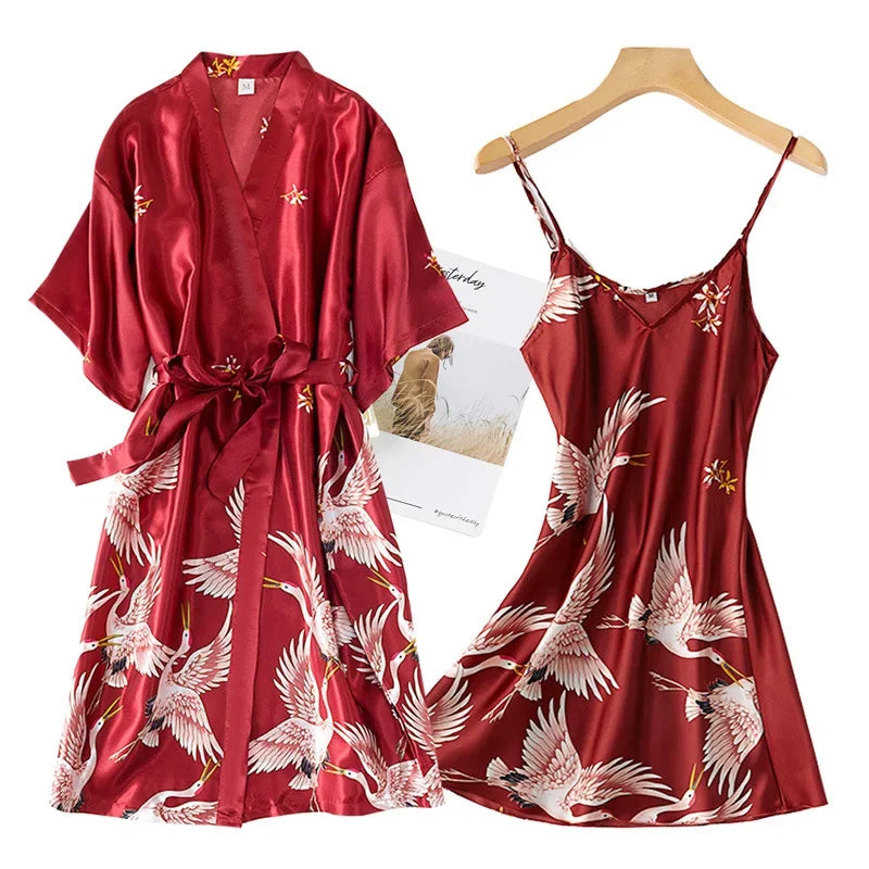 Women's Satin Kimono Robe Set