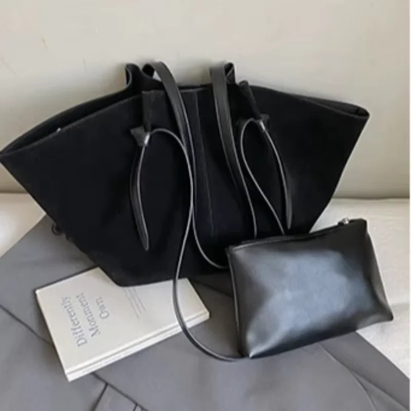 Women's faux suede handbag with matte finish