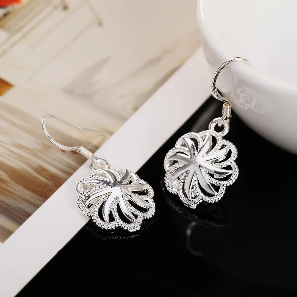 Women's Jewelry Set in 925 Sterling Silver, with Flowers, Necklace and Earrings, Elegant, for Wedding, Party and Gift