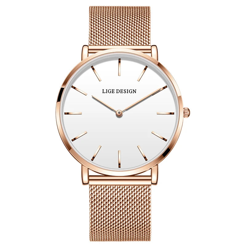 LIGE Women's Elegant Simple Quartz Waterproof Watch
