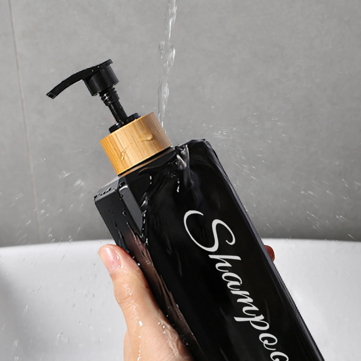 Bamboo Pump Dispenser Bottle Set - 500ml, Square Design for Bathroom
