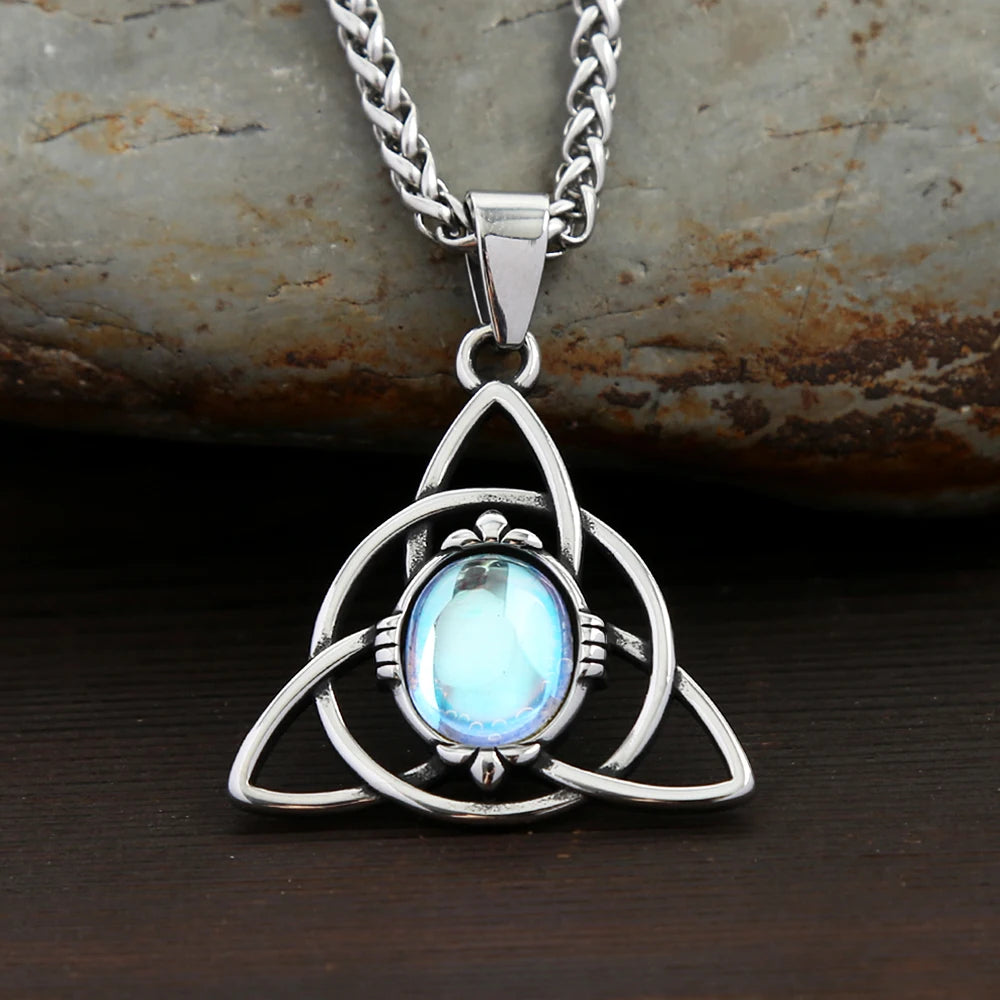Trinity Knot, Opal, Nordic Amulet, Unisex Stainless Steel Jewelry
