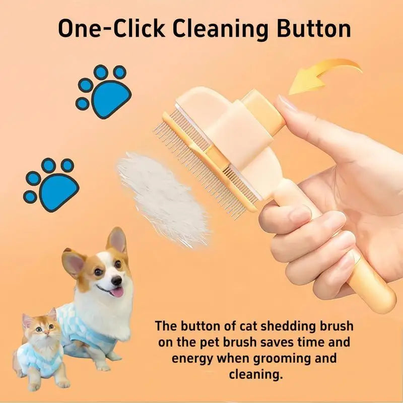 Self Cleaning Pet Deshedding Brush for Cats & Dogs with Long Hair