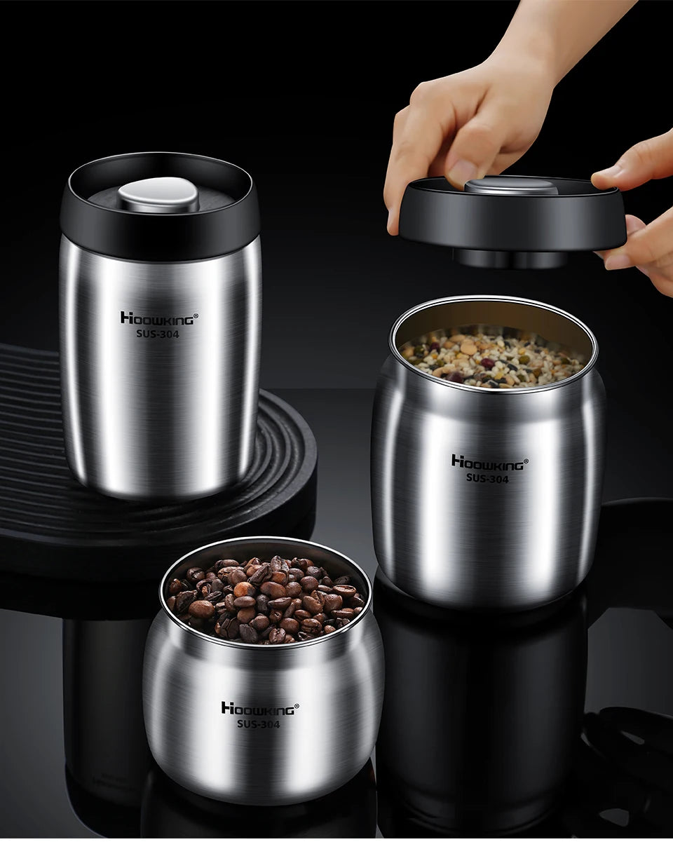 Stainless Steel Vacuum Sealed Coffee Jar, Airtight Moisture-Proof Container for Coffee Beans and Household Food