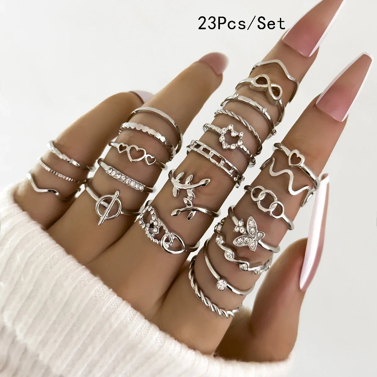 Set of 30 Women's Rings, Bohemian Geometric Stackable and Knuckle Rings, Gold and Silver Jewelry for Parties