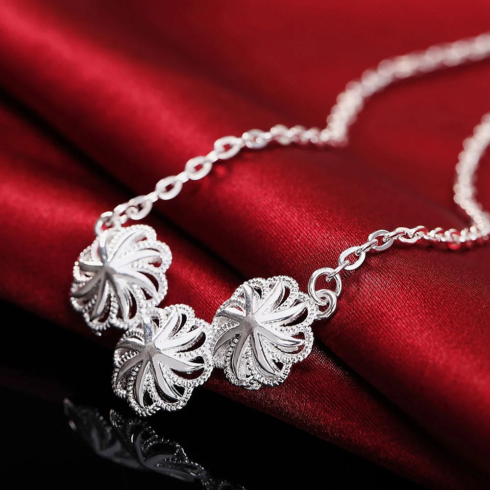 Women's Jewelry Set in 925 Sterling Silver, with Flowers, Necklace and Earrings, Elegant, for Wedding, Party and Gift