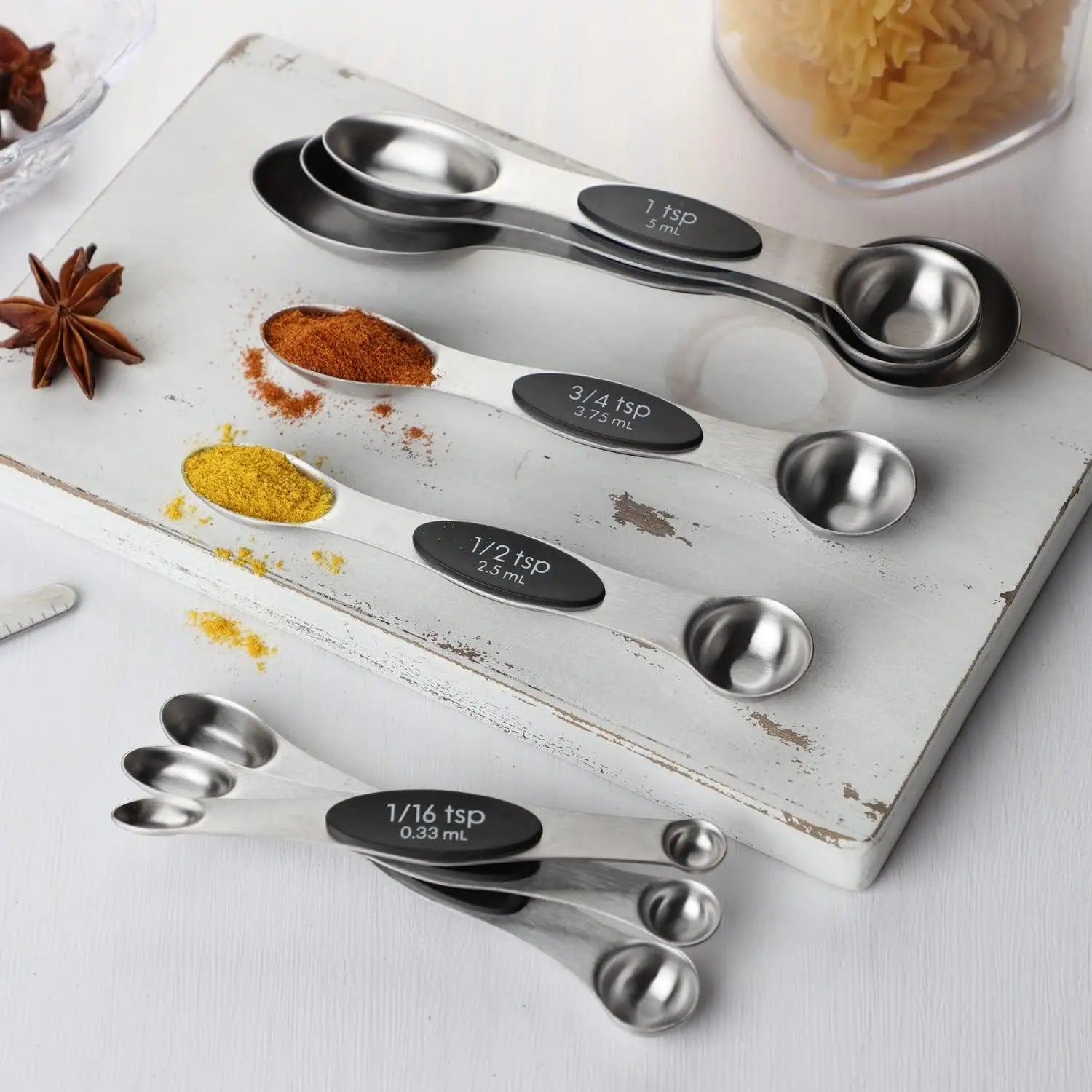 Double-Sided Magnetic Measuring Spoons, Stainless Steel and Stackable