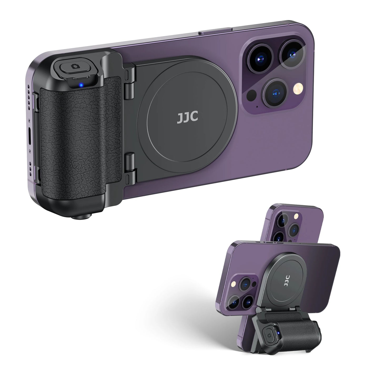Magnetic phone camera grip with remote