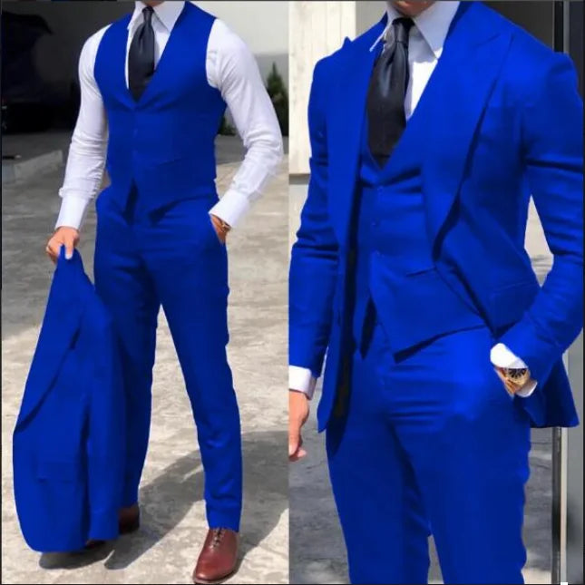 Mens 3 piece slim fit suit, elegant formal groom's suit with jacket