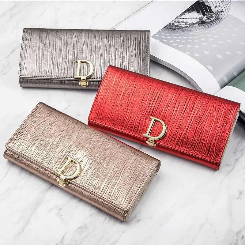Women's Genuine Leather Long Wallet with Phone Compartment