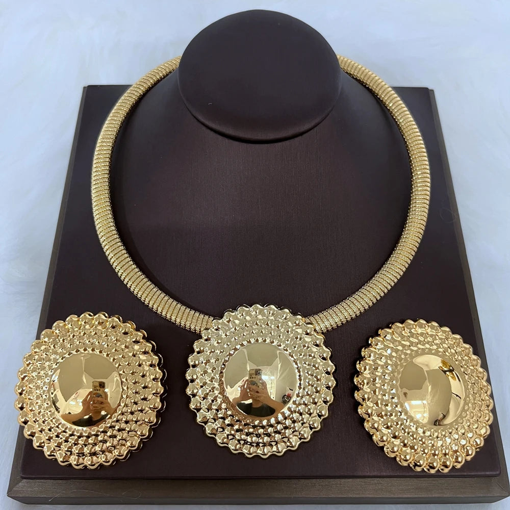 Women's Jewelry Set | Dubai Style, with Beaded Pendant and Earrings, Gold Plated, for Weddings and Brides, Ideal Gift