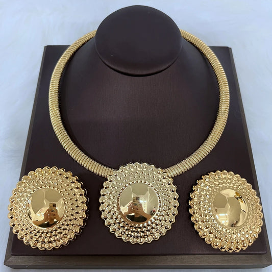 Women's Jewelry Set | Dubai Style, with Beaded Pendant and Earrings, Gold Plated, for Weddings and Brides, Ideal Gift