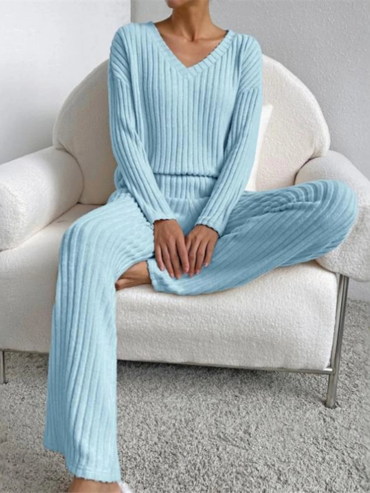 Women's Autumn Set | Casual Sweater and Pants, Long Sleeve, V-Neck