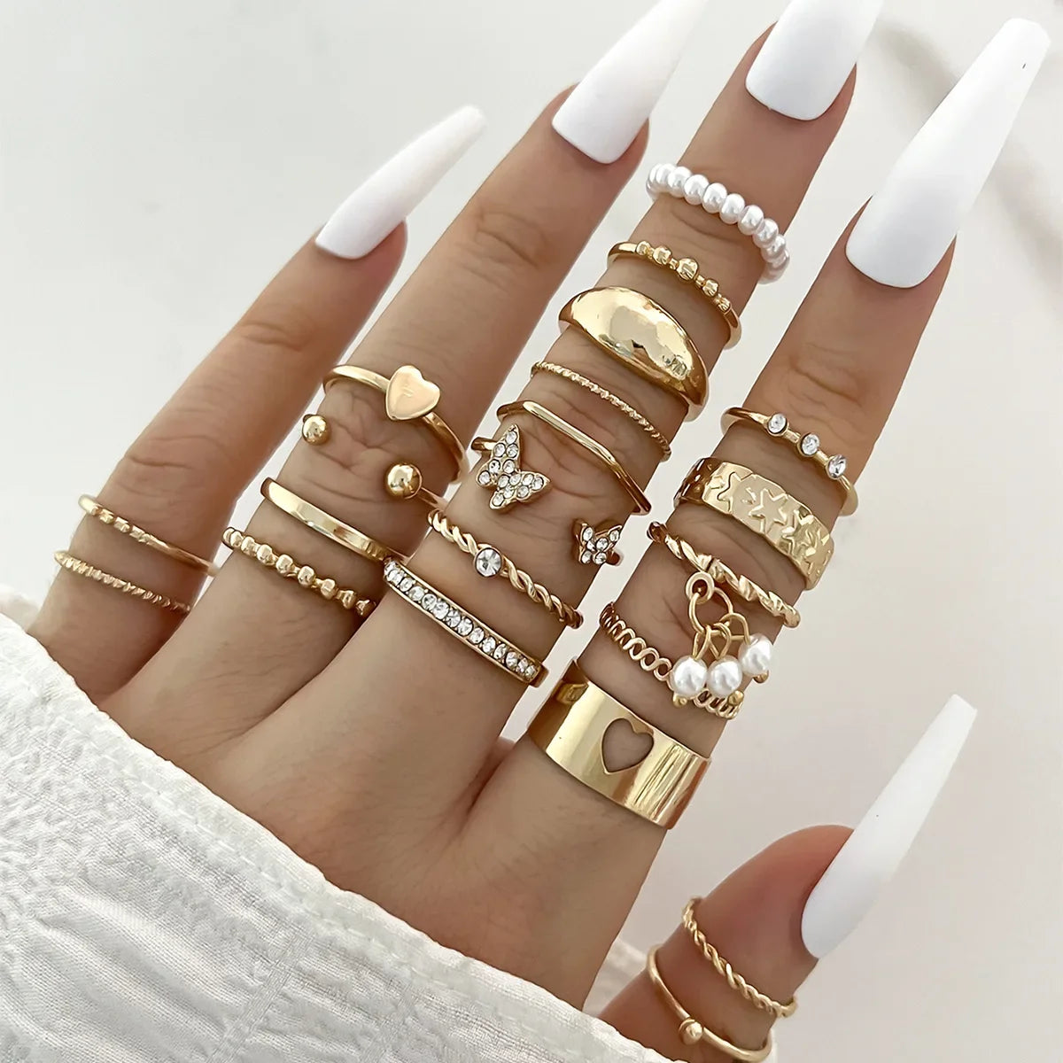 Set of 30 Women's Rings, Bohemian Geometric Stackable and Knuckle Rings, Gold and Silver Jewelry for Parties