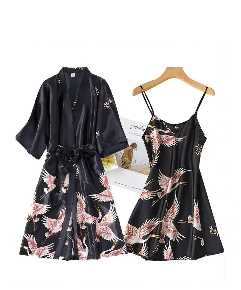 Women's Satin Kimono Robe Set