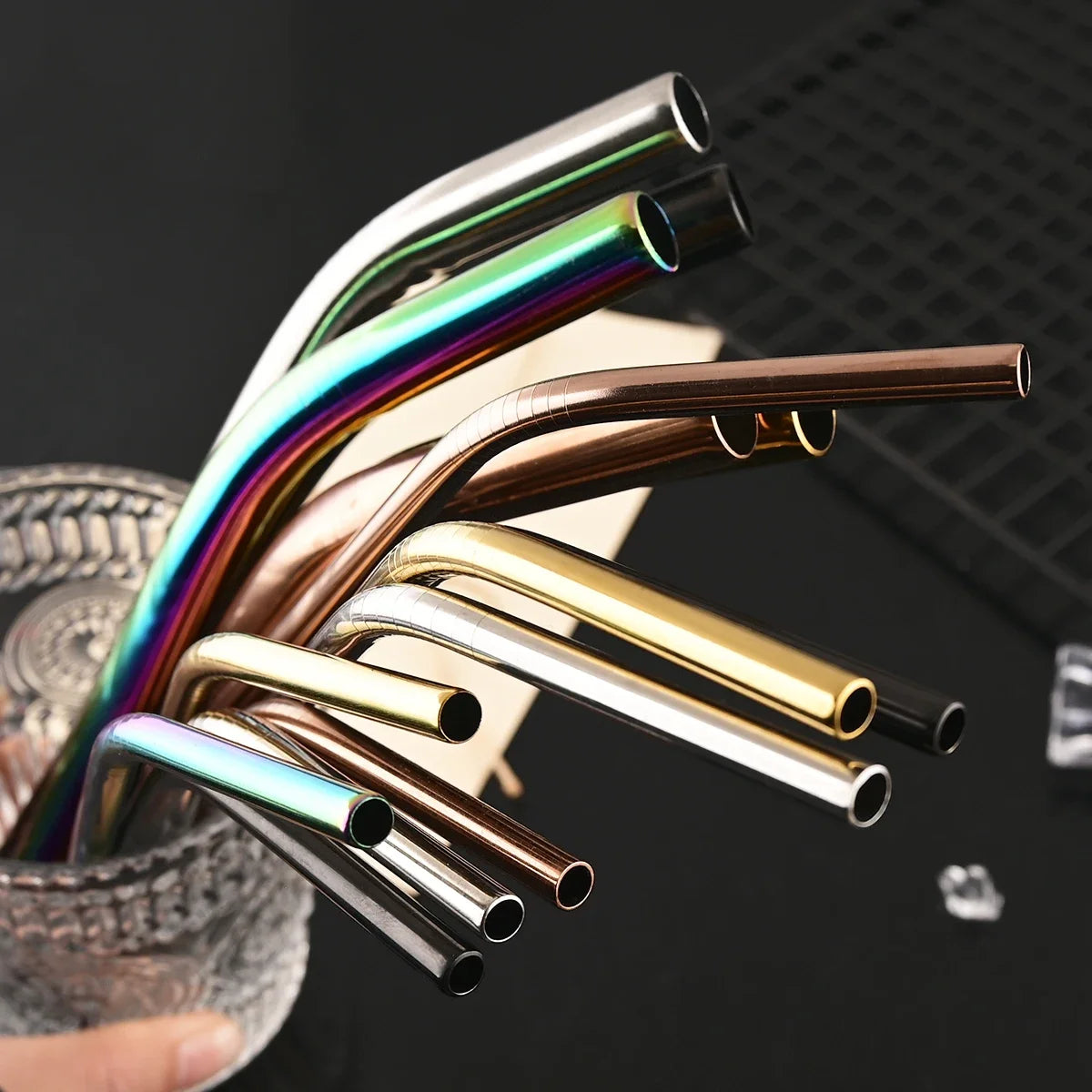 Gold Stainless Steel Reusable Straws Set