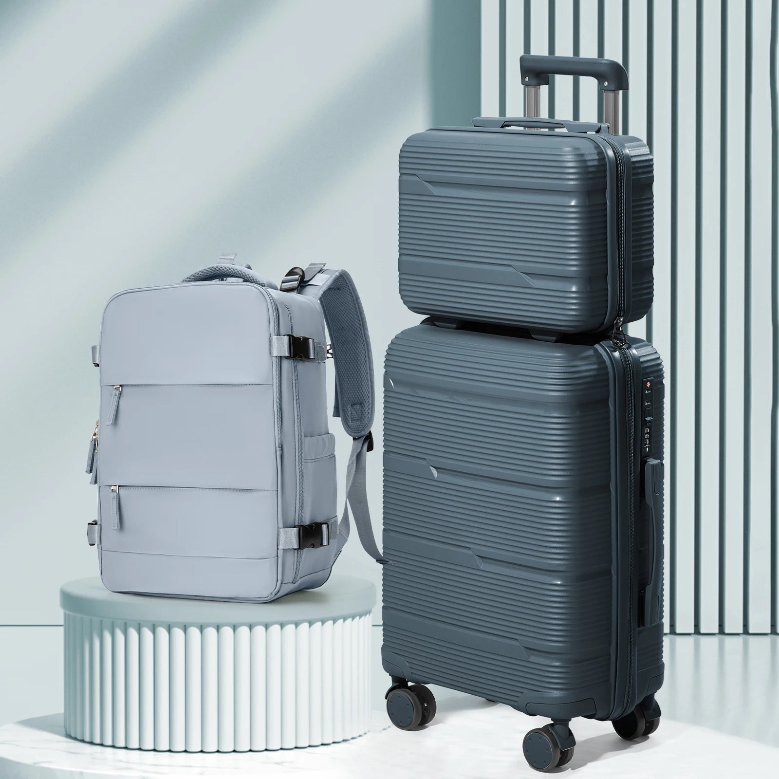 3-piece travel luggage set with backpack