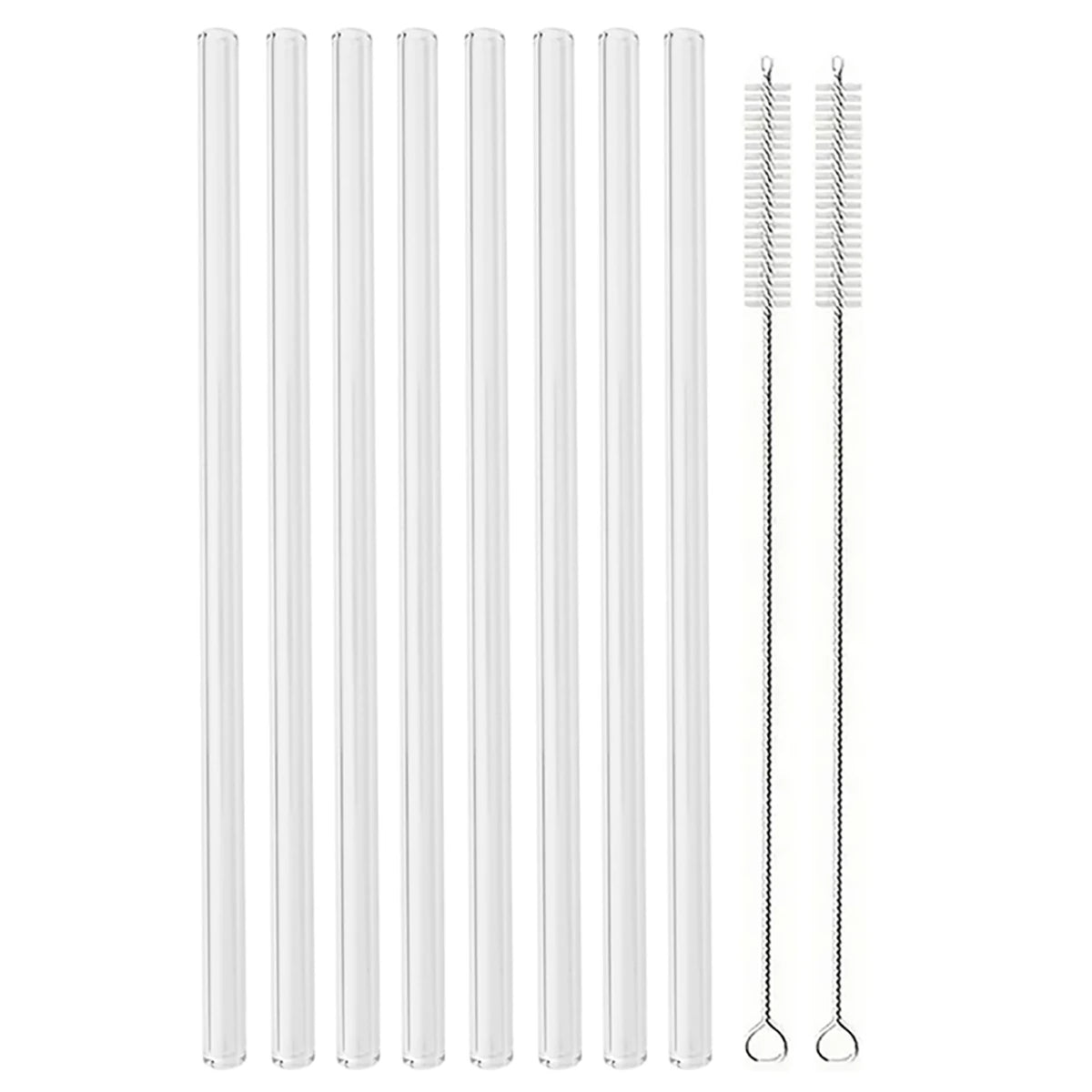 Set of Curved Borosilicate Glass Straws with Cleaning Brush