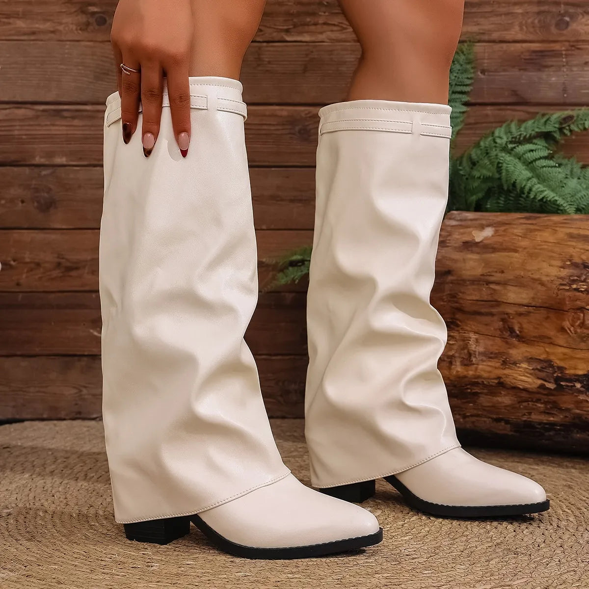 Women's Punk Style Boots | Knee-High Heel Pointed Toe Boots | Faux Leather for Fall Winter