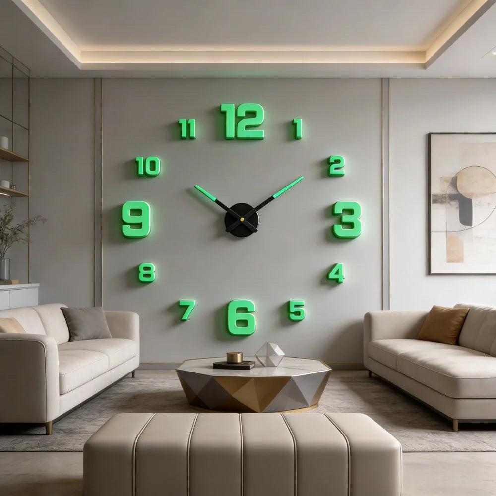 Large 3D acrylic wall clock with mirror effect