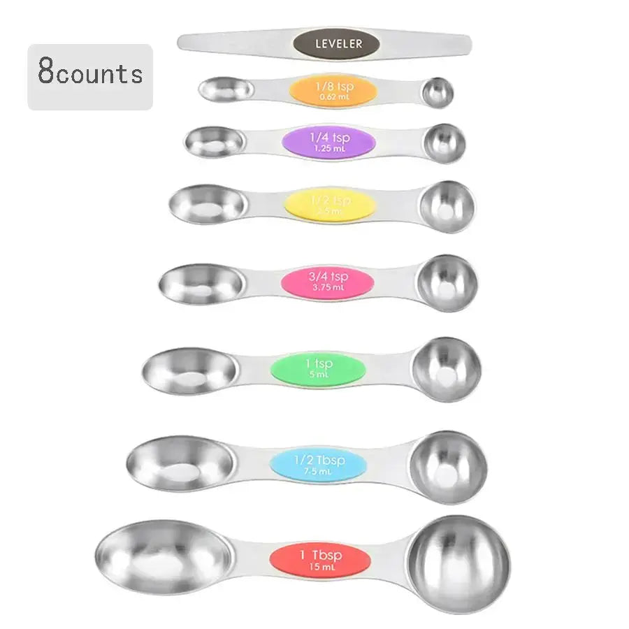Double-Sided Magnetic Measuring Spoons, Stainless Steel and Stackable