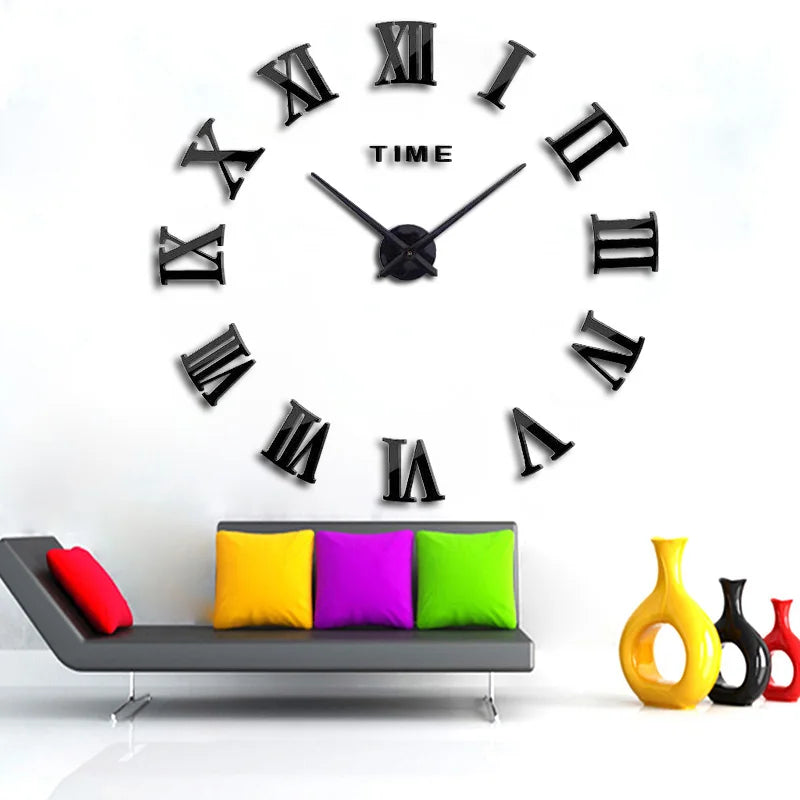 Large 3D acrylic wall clock with mirror effect