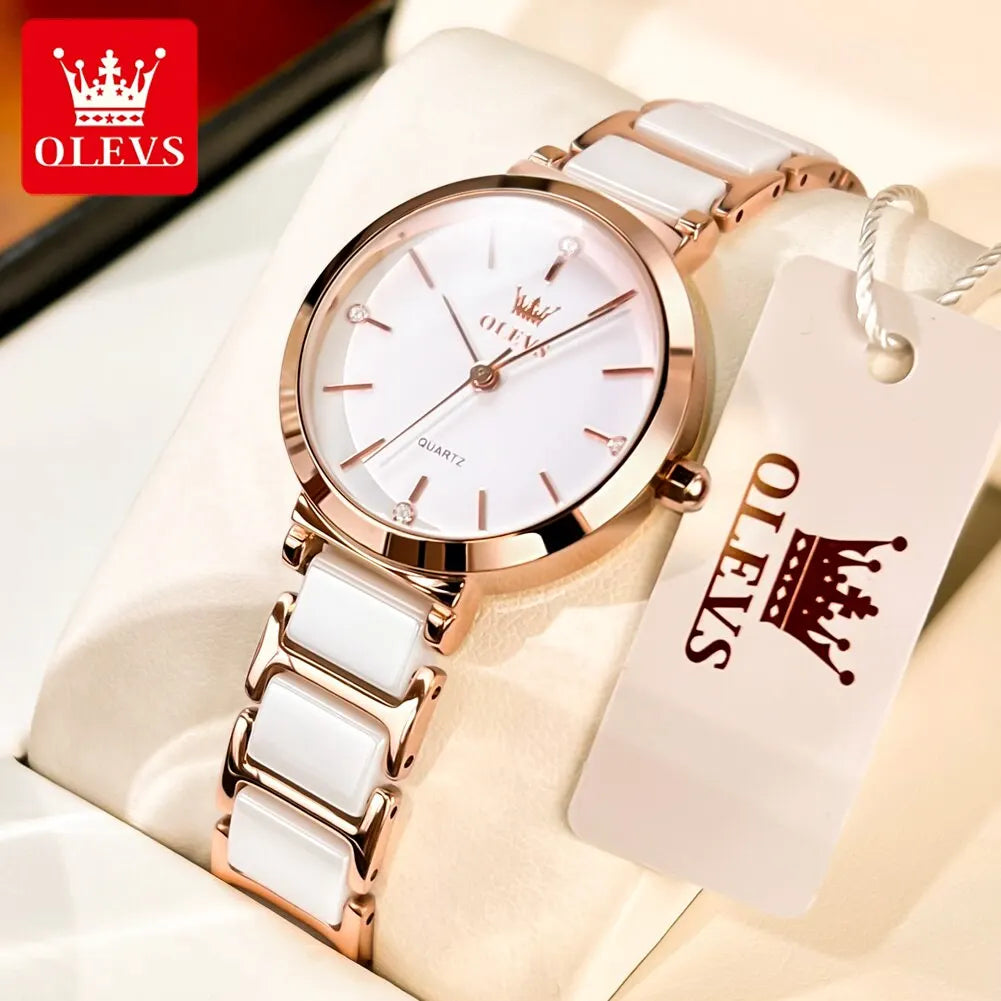 Women's Rose Gold Quartz Ceramic Strap Watch
