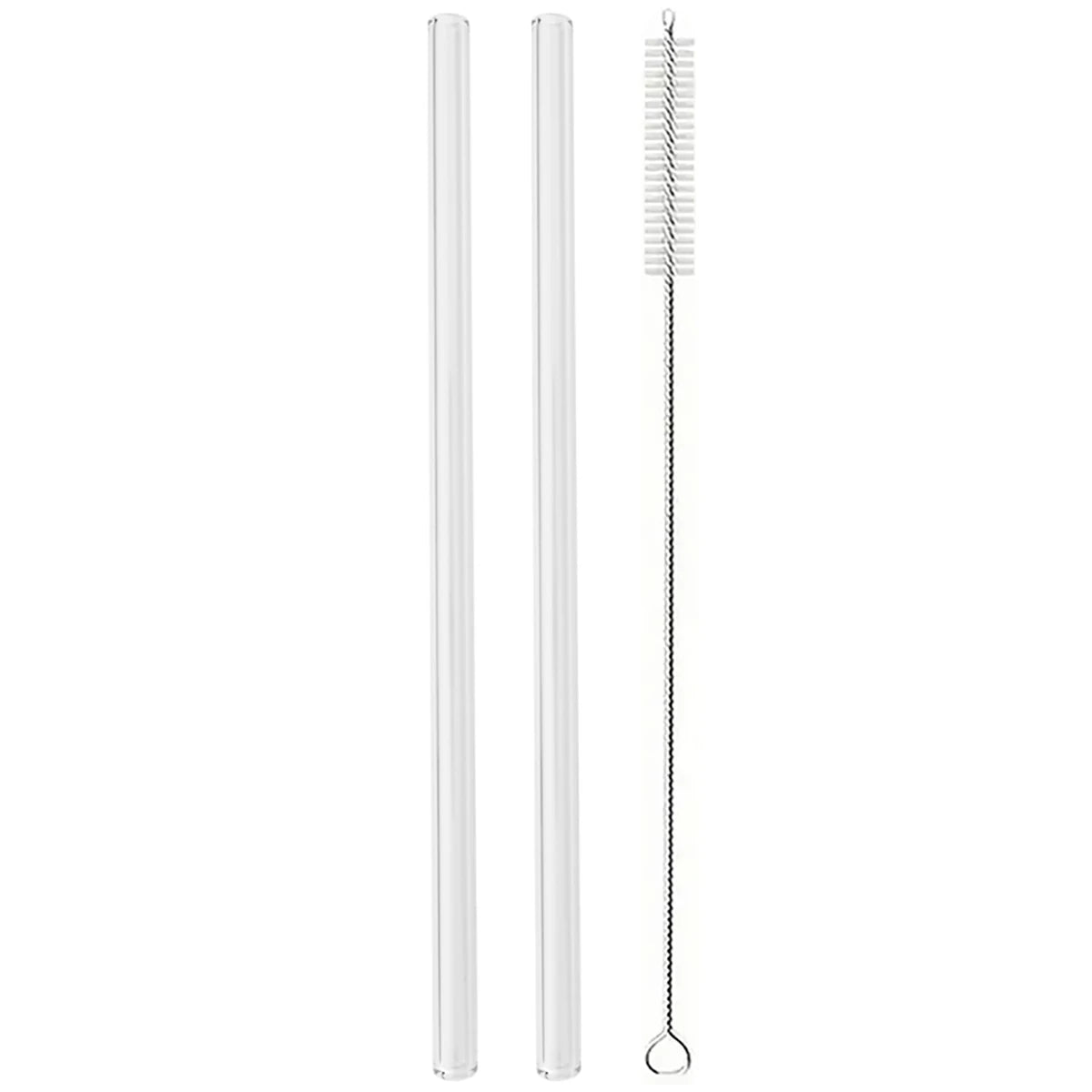 Set of Curved Borosilicate Glass Straws with Cleaning Brush