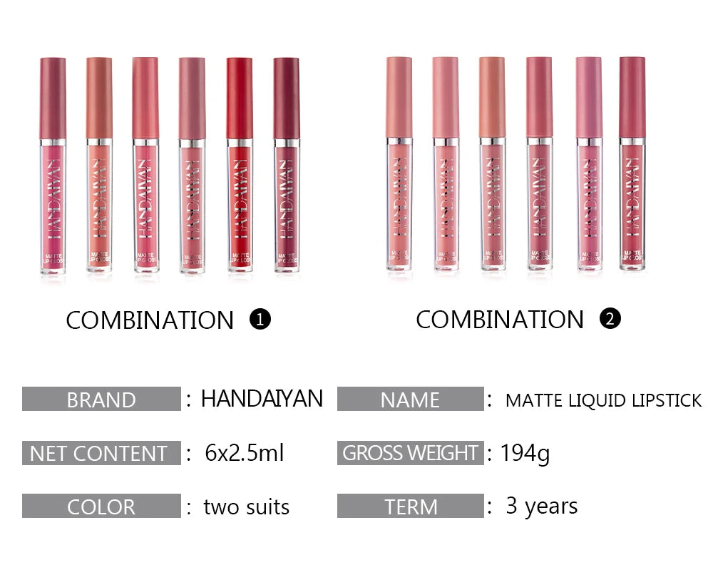 Set of 6 Long-Lasting Matte Lipsticks, Gift Box