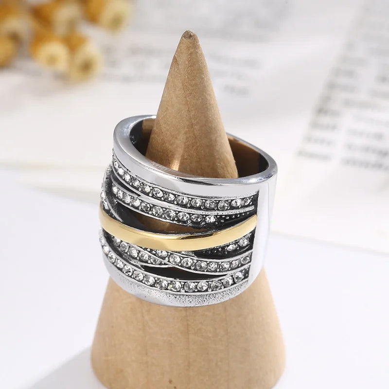 Women's Gothic Stainless Steel Stackable Rings with Cross, Rhinestone, Charm, Vintage