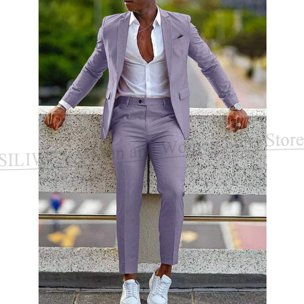 Mens 2 Piece slim fit Suit: Formal Wedding & Graduation Tuxedo