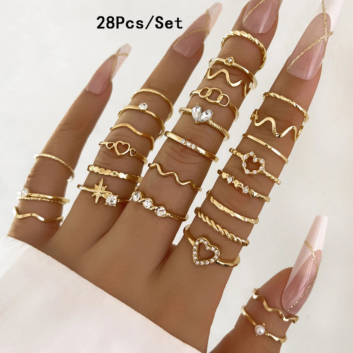 23Pcs Gold & Silver Knuckle Rings Set for Women, Crystal Star & Moon Designs for Party & Gifts