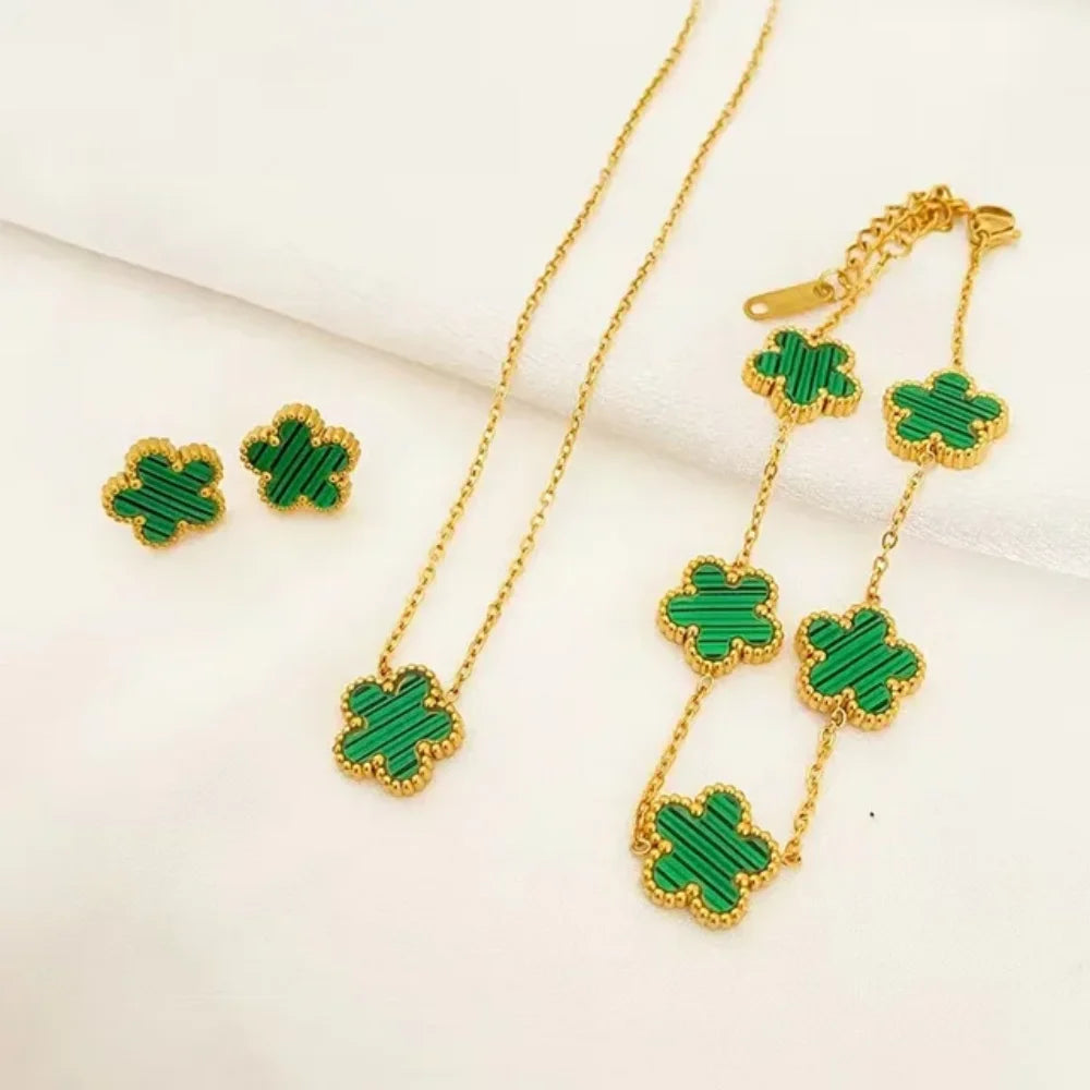 Women's Jewelry Set | Luxury Necklace, Bracelet and Earrings with Plum Blossom Design, Ideal Gift