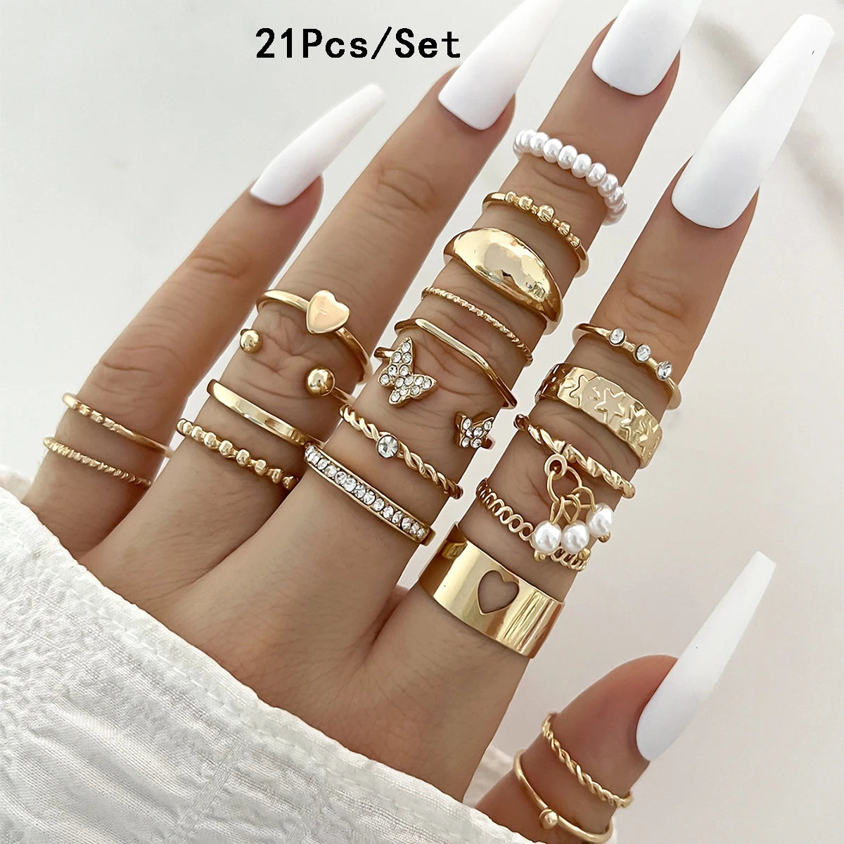 23Pcs Gold & Silver Knuckle Rings Set for Women, Crystal Star & Moon Designs for Party & Gifts