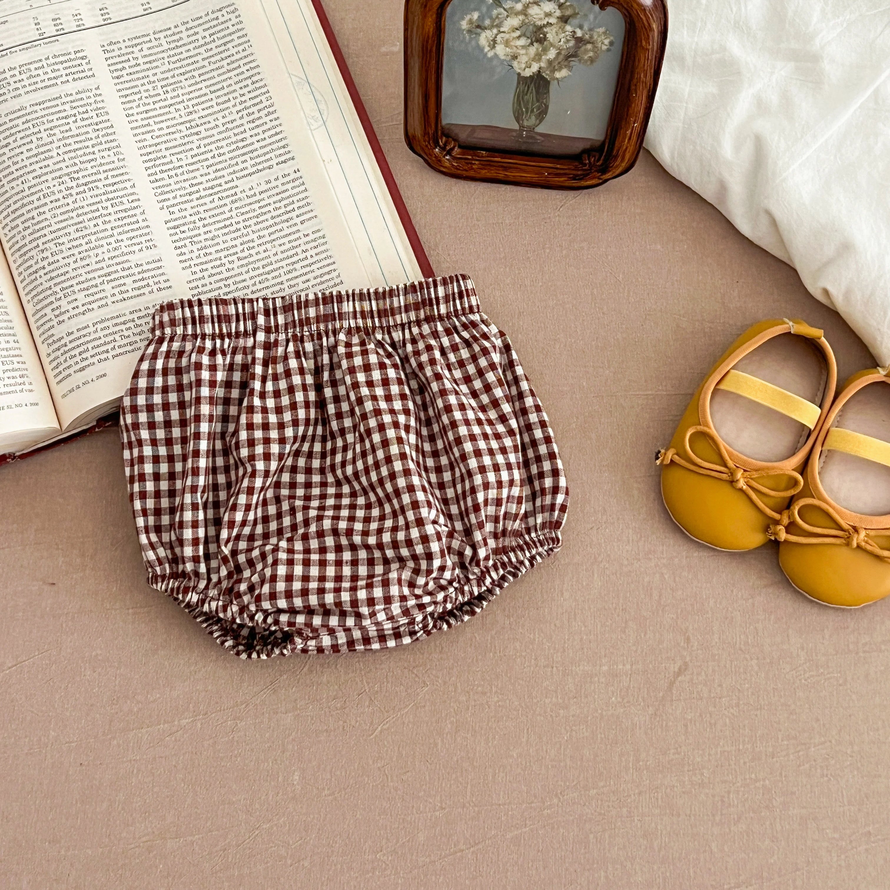 Cotton clothing set for girls with plaid shirt