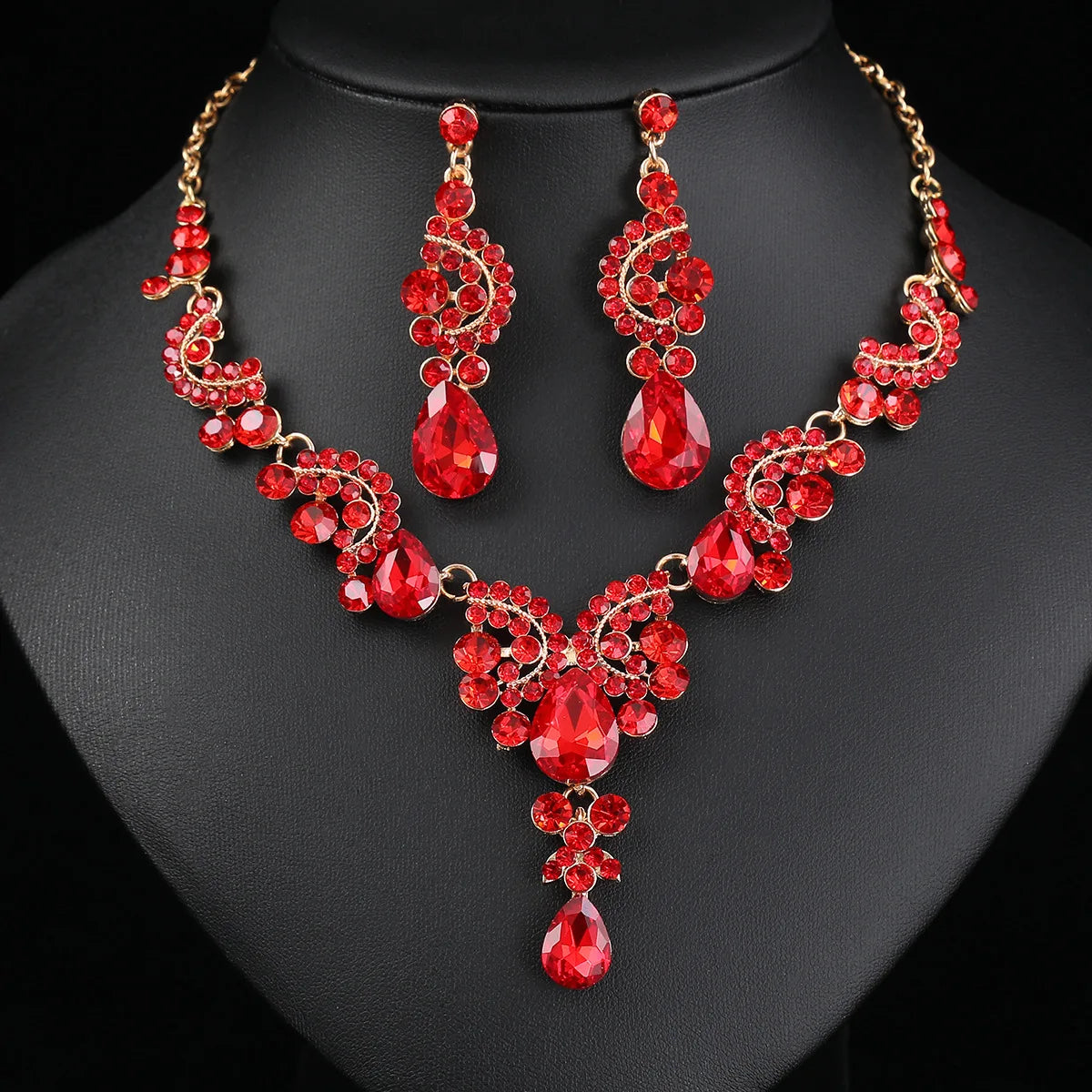 Women's Jewelry Set (2 Pieces) | Elegant Blue Drop Pendant Necklace and Stud Earrings with Rhinestones