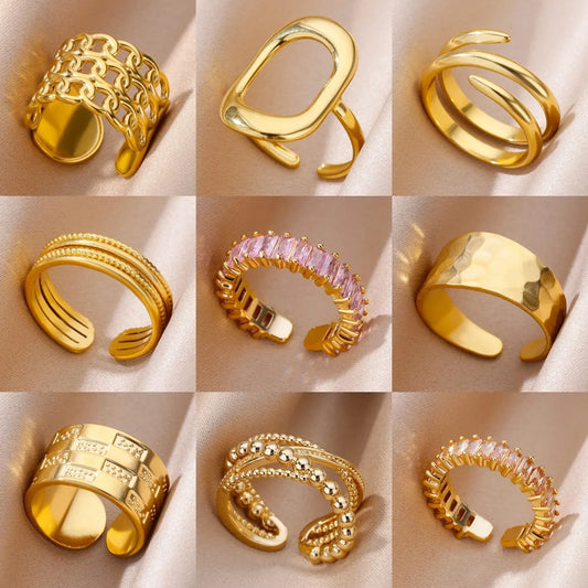 Stainless Steel Ring. Gold Finish. Classic Luxury Design