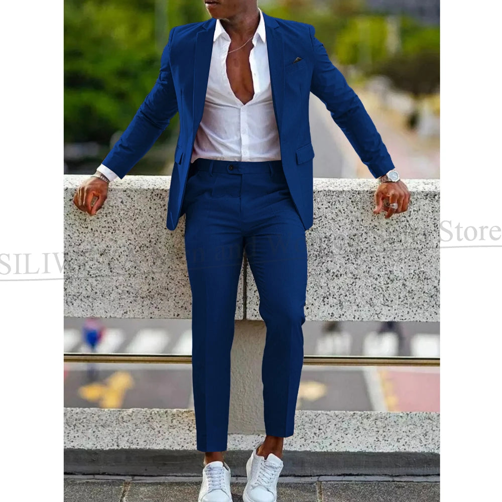 Mens 2 Piece slim fit Suit: Formal Wedding & Graduation Tuxedo