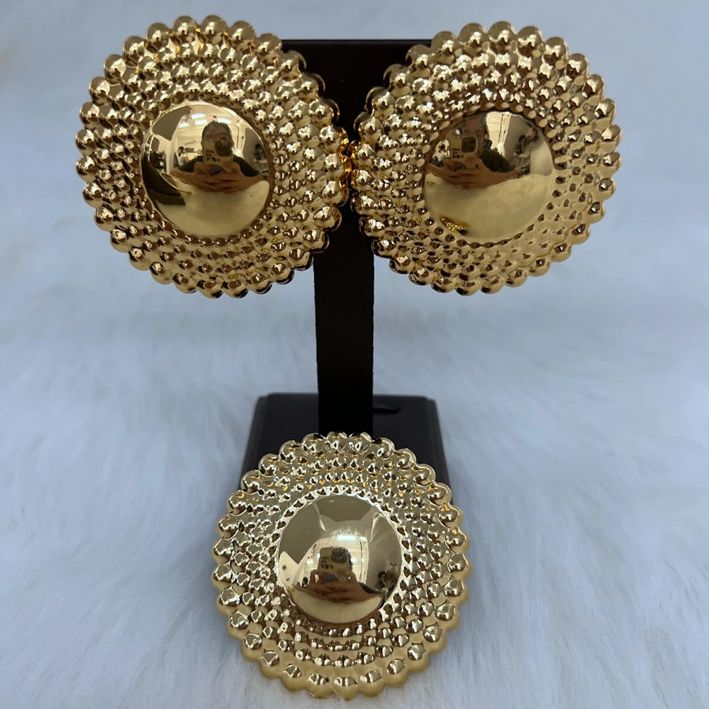 Women's Jewelry Set | Dubai Style, with Beaded Pendant and Earrings, Gold Plated, for Weddings and Brides, Ideal Gift