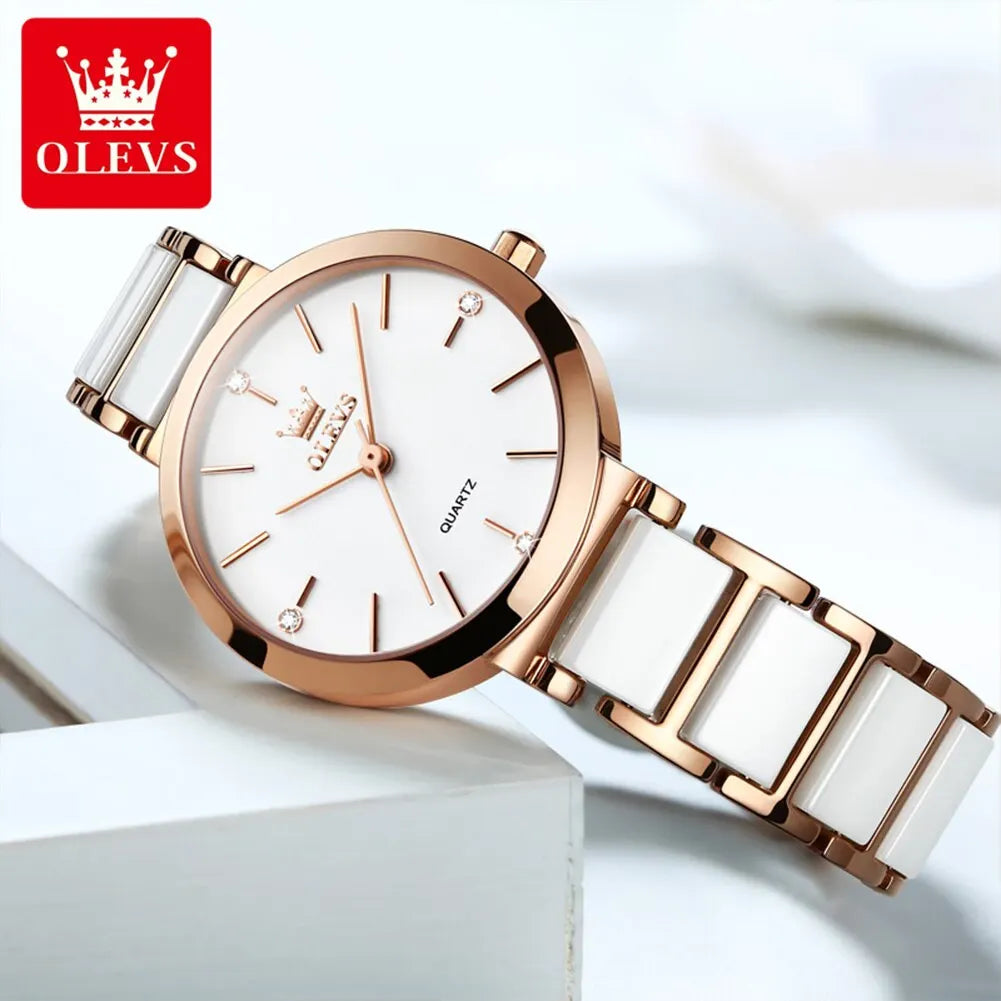 Women's Rose Gold Quartz Ceramic Strap Watch
