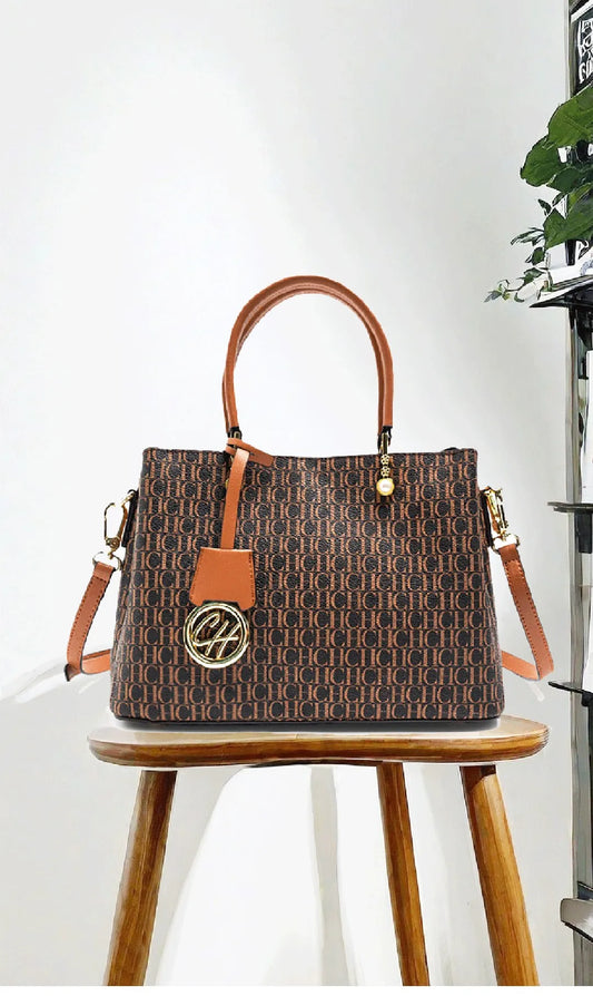 C-PU Leather Tote Bag with Letter Print | Luxury, with Pendant and Fashion Design | CH