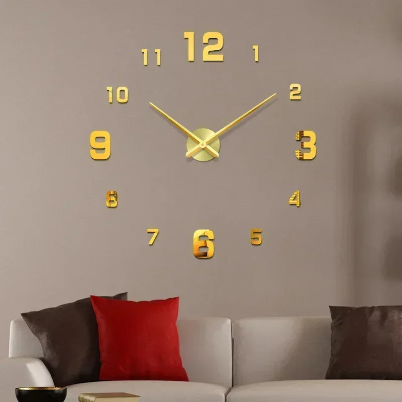 Large 3D acrylic wall clock with mirror effect