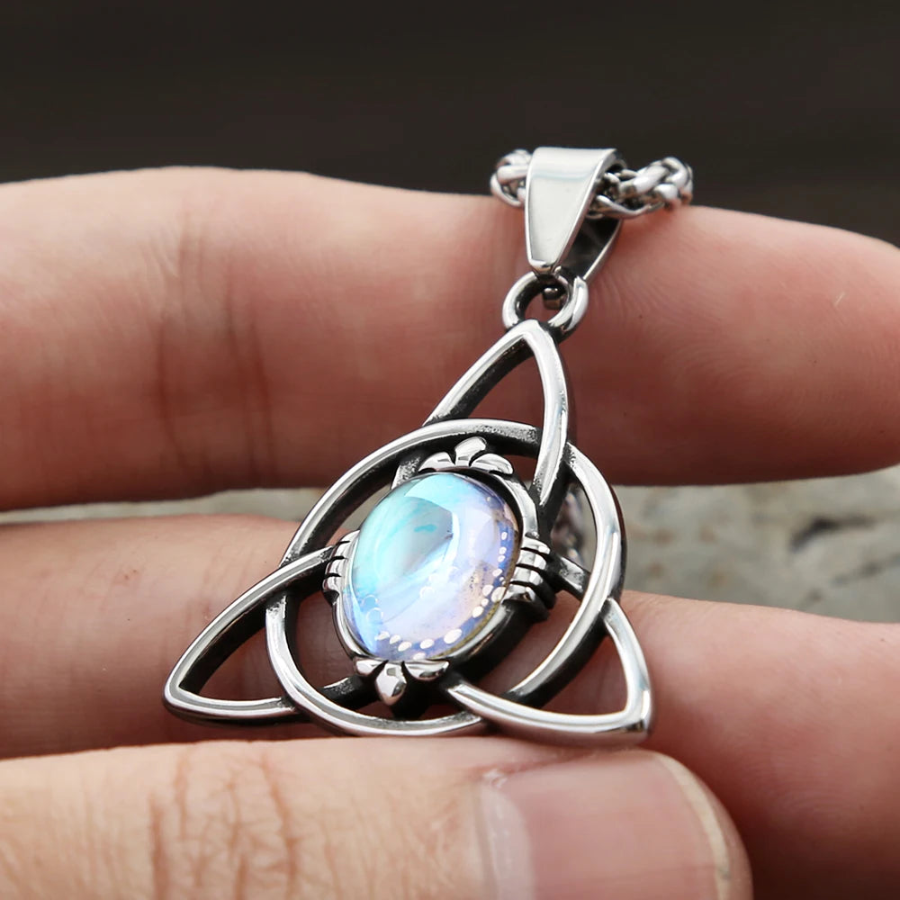 Trinity Knot, Opal, Nordic Amulet, Unisex Stainless Steel Jewelry