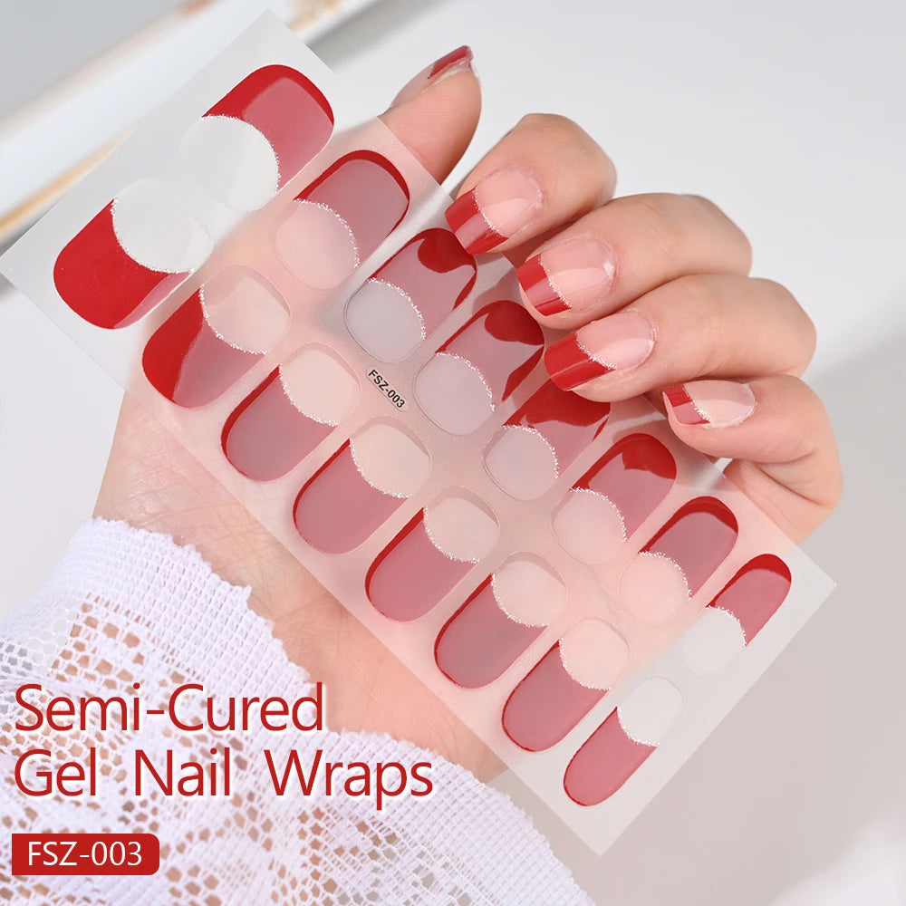 Semi-Cured Gel Nail Wraps with French Tips, Long Lasting for Nail Art & Extensions