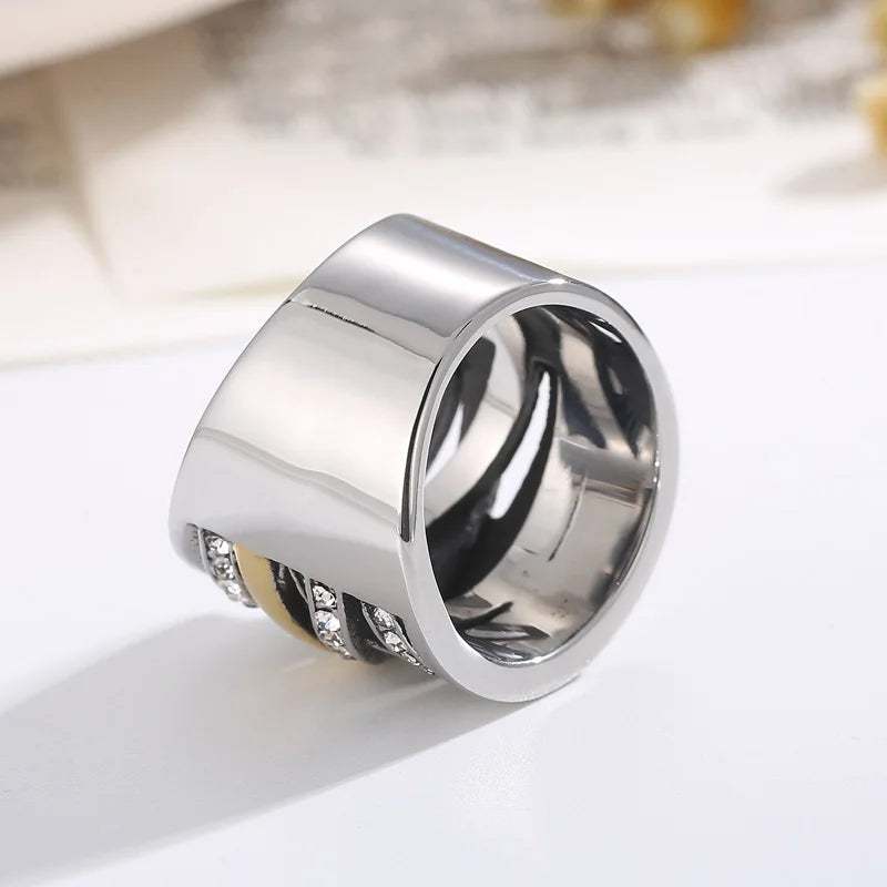 Women's Gothic Stainless Steel Stackable Rings with Cross, Rhinestone, Charm, Vintage