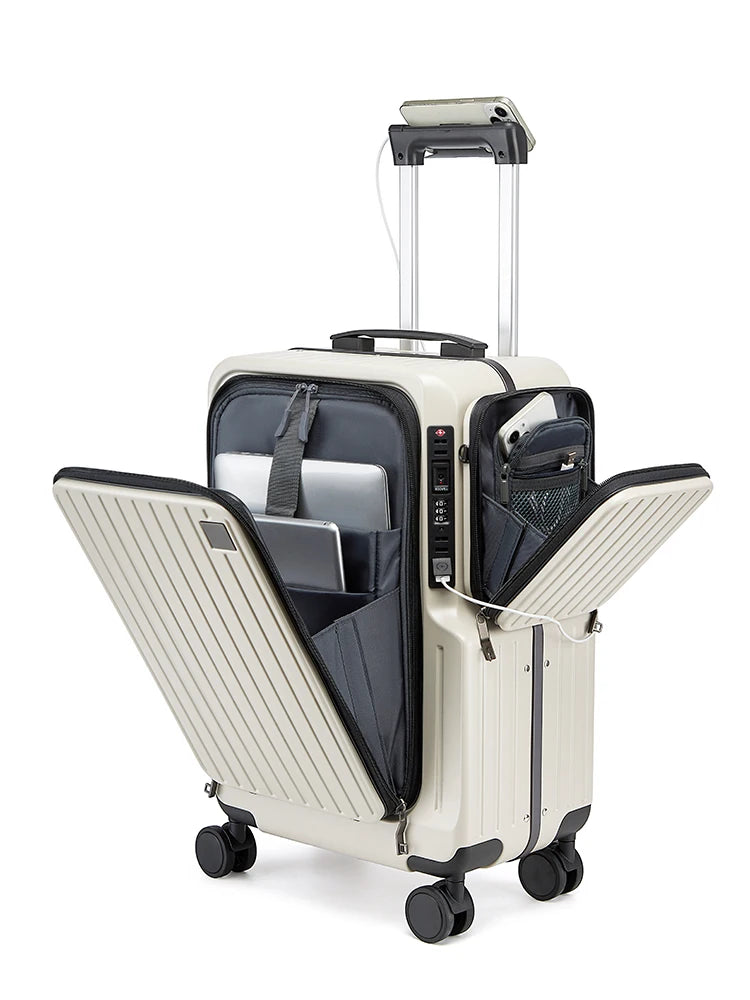20-inch carry-on suitcase front opening design