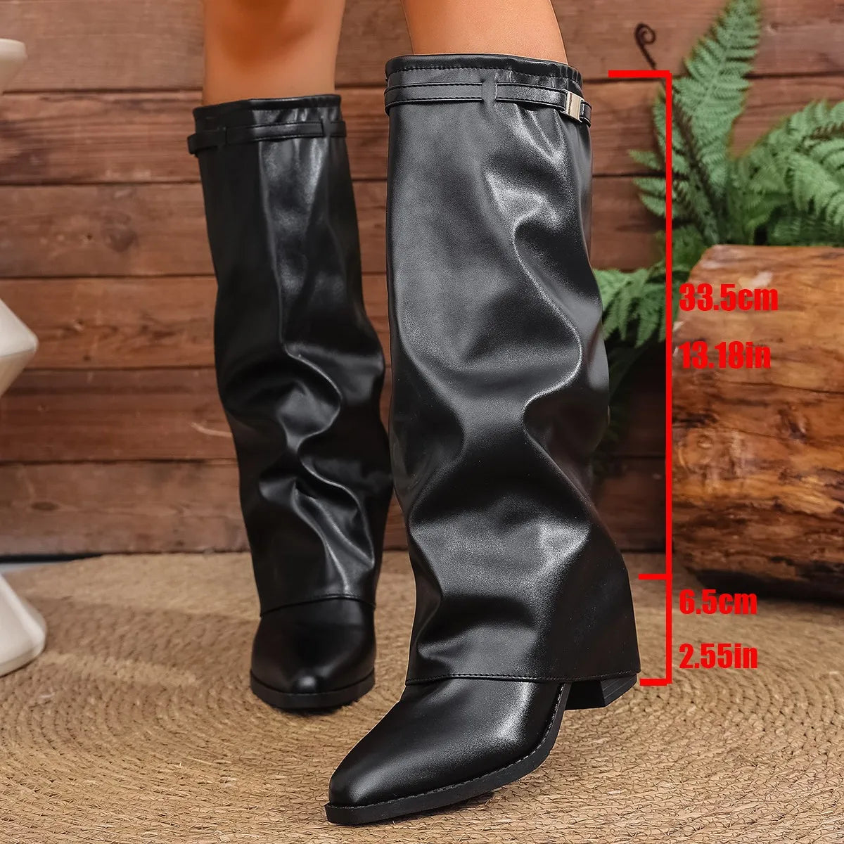 Women's Punk Style Boots | Knee-High Heel Pointed Toe Boots | Faux Leather for Fall Winter