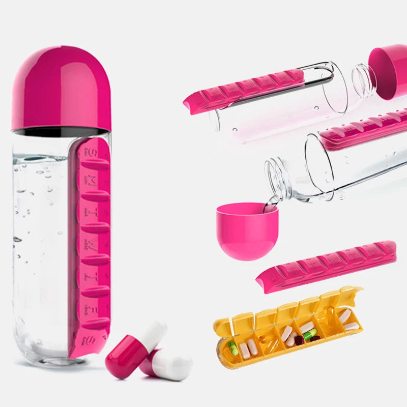 Water Bottle with Pill Organizer | 7 Day 600ml