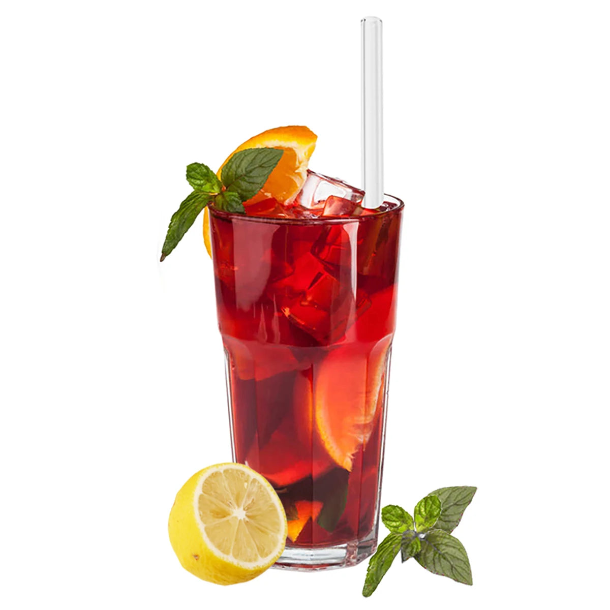 Set of Curved Borosilicate Glass Straws with Cleaning Brush