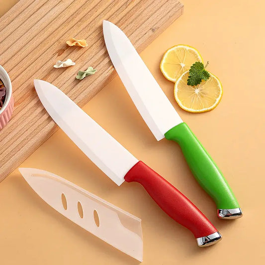 Set of 3 Ceramic Kitchen Knives - Multipurpose with Protective Sheath